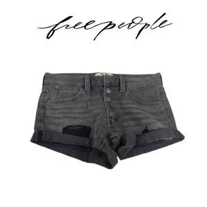 Free People We The Free Denim Shorts Black Distressed Cutoff NWT Size 25